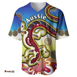 Custom Personalised Australia Baseball Jersey Shirt Indigenous Red Lizard Love Aussie Artsy