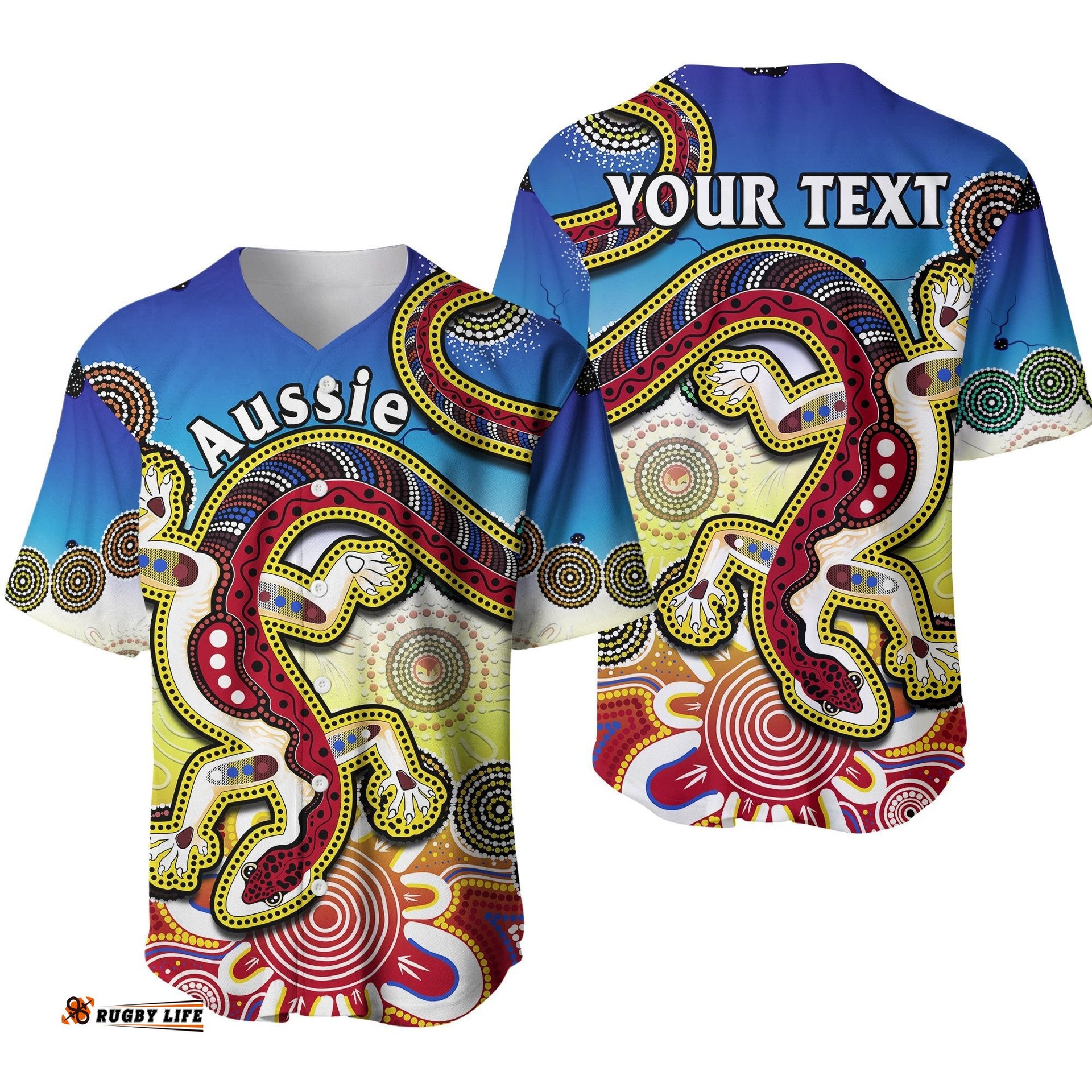 Custom Personalised Australia Baseball Jersey Shirt Indigenous Red Lizard Love Aussie Artsy