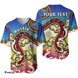 Custom Personalised Australia Baseball Jersey Shirt Indigenous Red Lizard Love Aussie Artsy