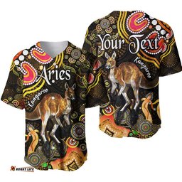 Custom Personalised Australian Astrology Baseball Jersey Shirt Aries Kangaroo Zodiac Aboriginal Vibes Gold