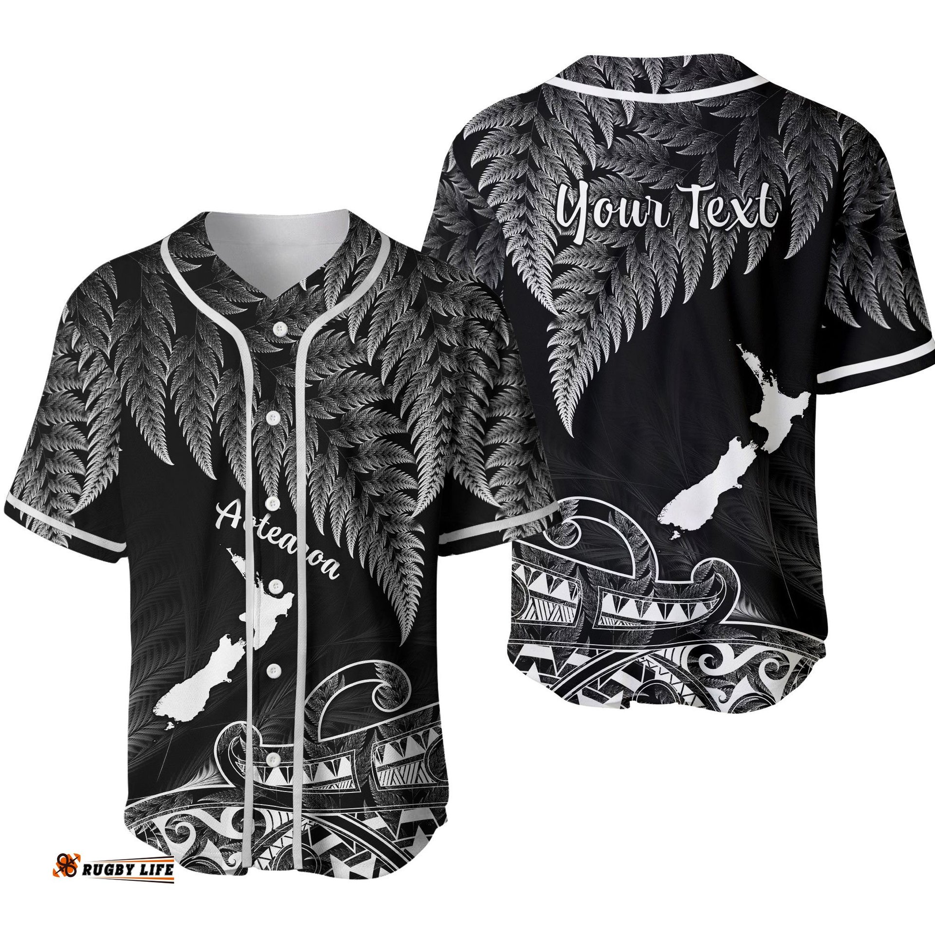 Custom Personalised New Zealand Silver Fern Baseball Jersey Shirt Aotearoa Map Maori Ver.02 01