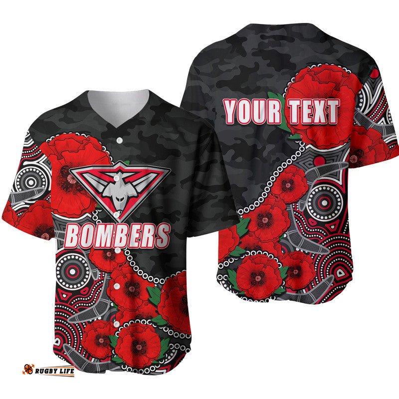 Custom Personalised Anzac Day AFL Bombers Army Mix Aboriginal Baseball Jersey Shirt