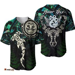 Custom Personalised Aotearoa Paua Shell Baseball Jersey Shirt Maori Manaia and Fish