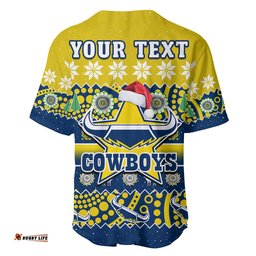 Custom Personalised Cowboys Christmas Baseball Jersey Shirt Aboriginal Art Merry Xmas
