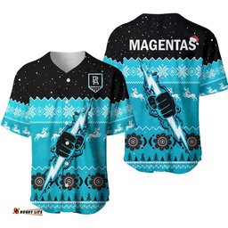 Port Adelaide Football Baseball Jersey Shirt Magentas Indigenous Merry Christmas