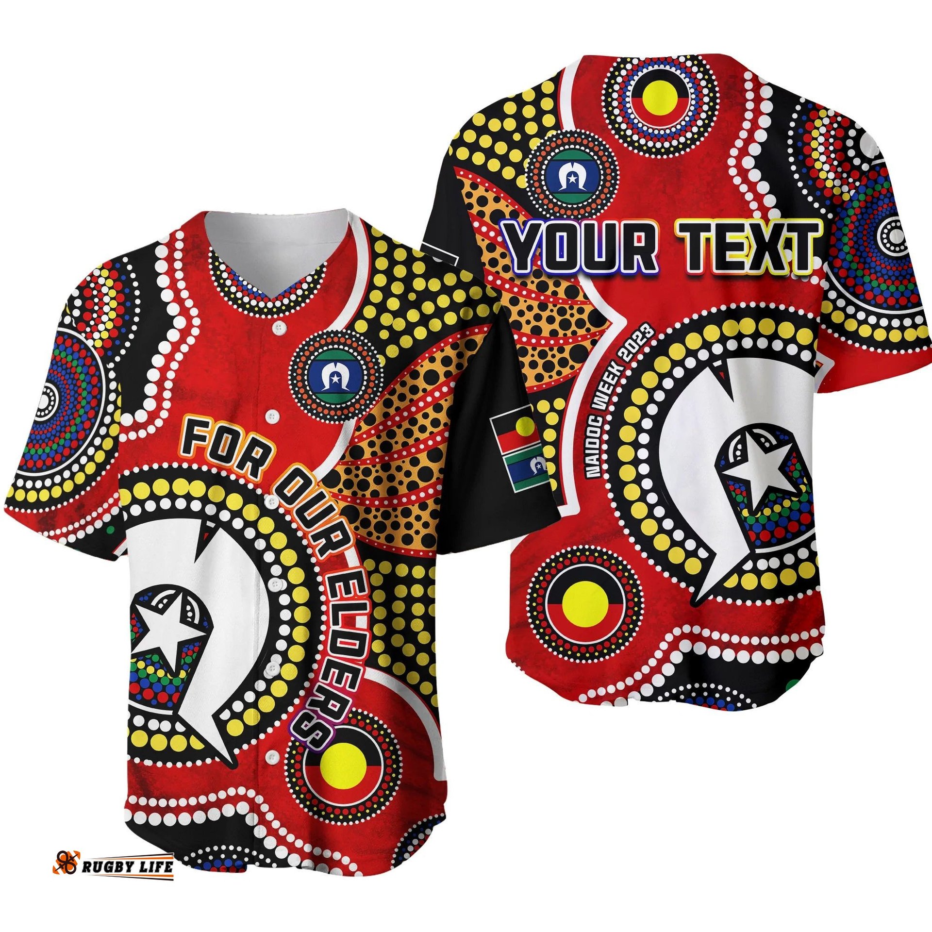 Custom Personalised Australia NAIDOC Week Baseball Jersey Shirt For Our Elders Aborigines and Islanders Flag