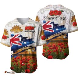 Custom Personalised Australia Aboriginal ANZAC Baseball Jersey Shirt Poppy Vibes White