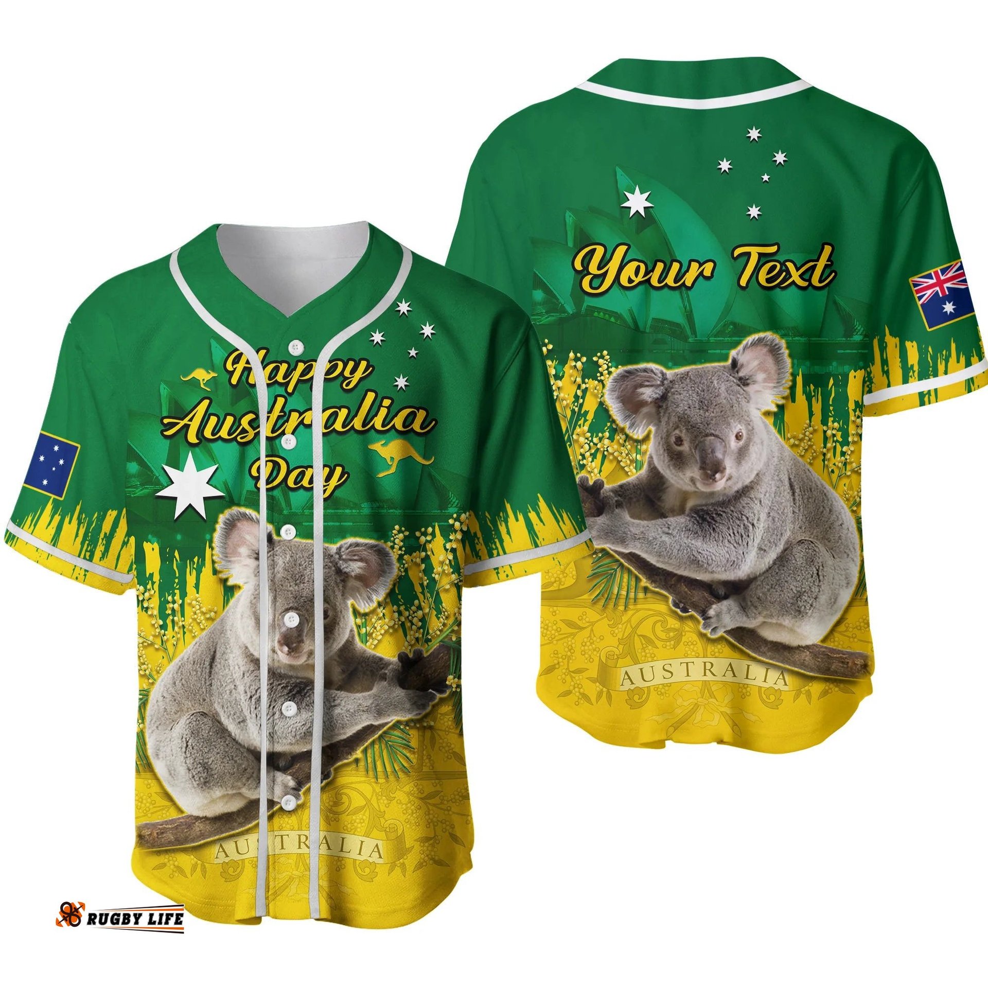 Custom Personalised Australia Day Baseball Jersey Shirt Koala Sydney Opera House National Color Ver.02
