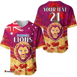 Custom Personalised Brisbane Lions Football ANZAC Baseball Jersey Shirt Lest We Forget
