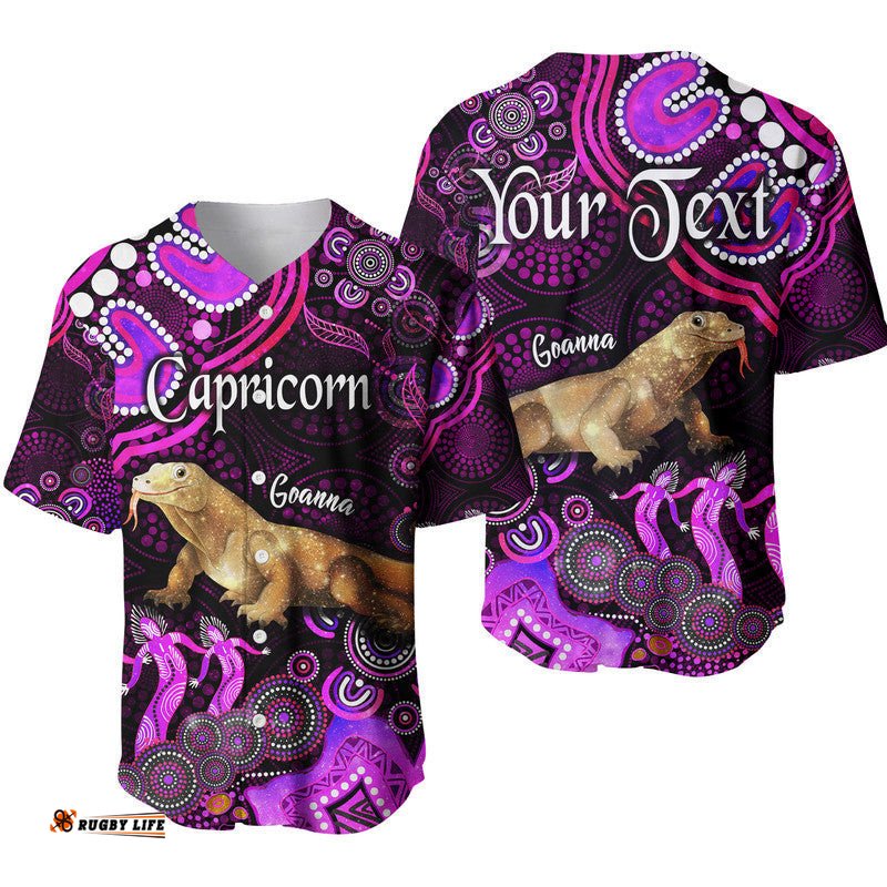 Custom Personalised Australian Astrology Baseball Jersey Shirt Capricorn Goanna Zodiac Aboriginal Vibes Pink