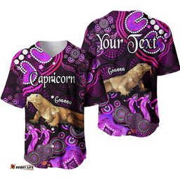 Custom Personalised Australian Astrology Baseball Jersey Shirt Capricorn Goanna Zodiac Aboriginal Vibes Pink