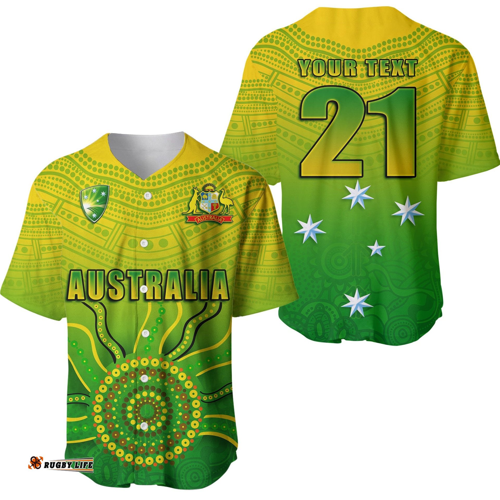 Custom Personalised Cricket Australia Indigenous Aboriginal Baseball Jersey Shirt Boomerang Dot Painting Style