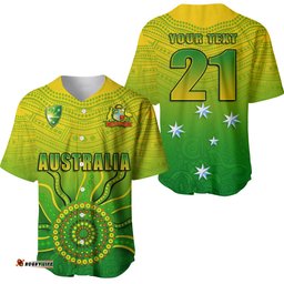Custom Personalised Cricket Australia Indigenous Aboriginal Baseball Jersey Shirt Boomerang Dot Painting Style
