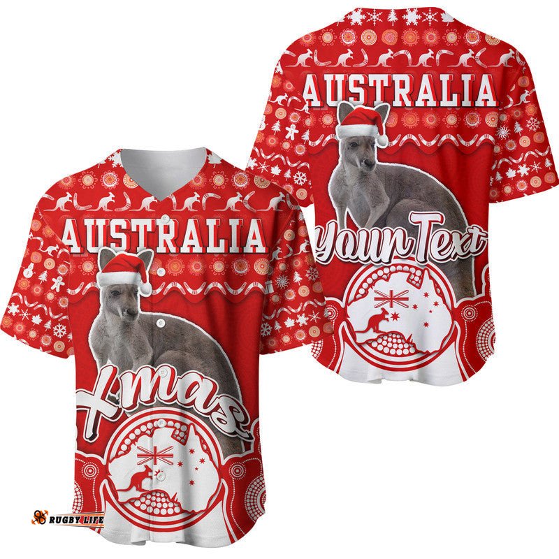 Custom Personalised Australian Kangaroo Christmas Vibe With Aboriginal Dot Painting Style Baseball Jersey Shirt