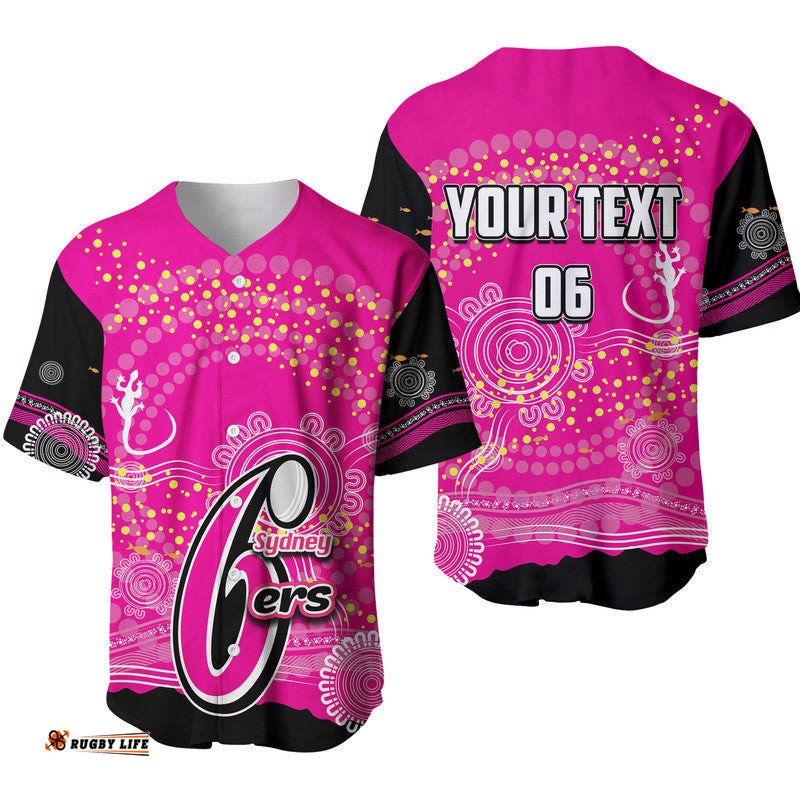 Custom Personalised And Number Sydney Sixers Baseball Jersey Shirt Cricket Aboriginal Vibe
