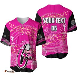 Custom Personalised And Number Sydney Sixers Baseball Jersey Shirt Cricket Aboriginal Vibe