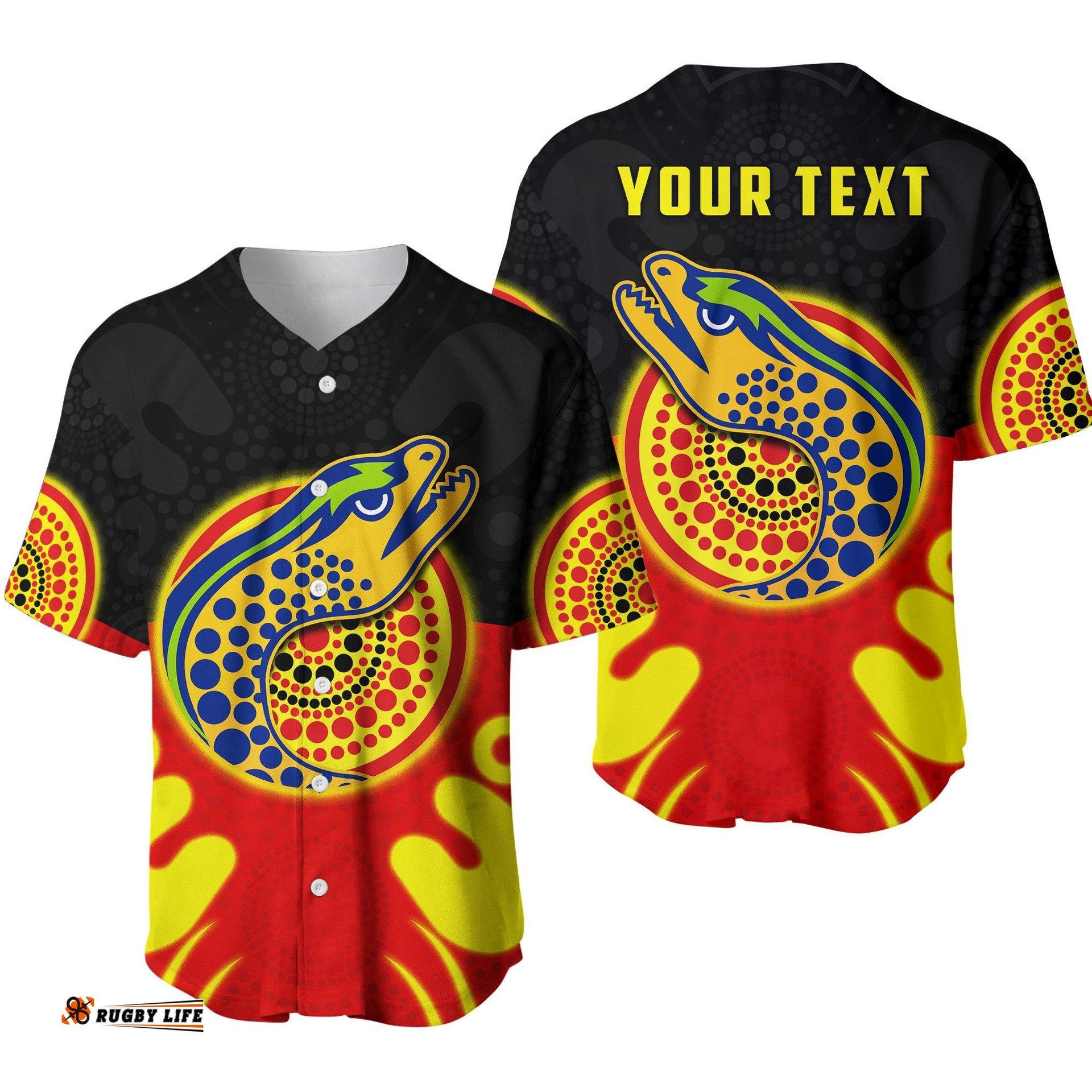 Custom Personalised Eels Indigenous Baseball Jersey Shirt Style Aboriginal Flag