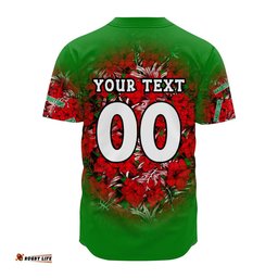 South Sydney Rabbitohs Baseball Jersey Shirt Polynesian Hibiscus Tropical Vintage NRL