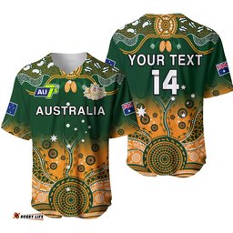 Custom Text And Number Australia Rugby Baseball Jersey Shirt Aussie Sevens Green Indigenous Ver.01