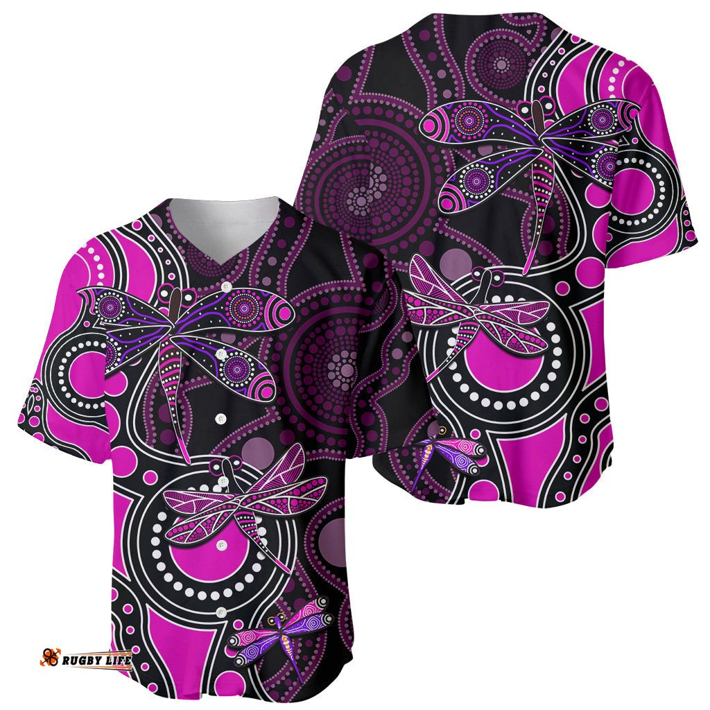 Aboriginal Dragonfly Baseball Jersey Shirt Pink Style