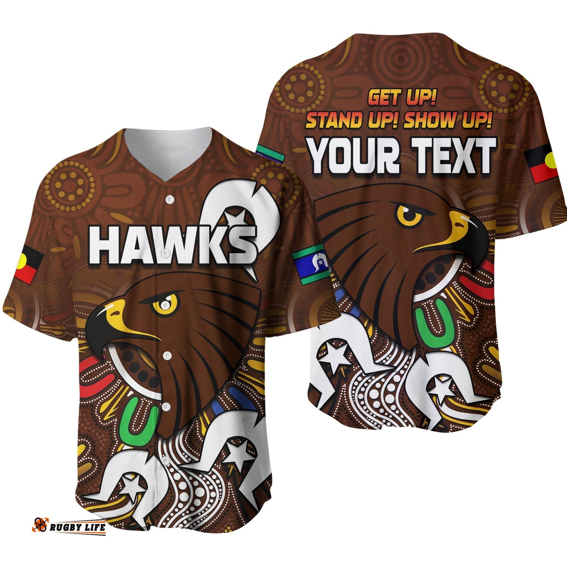 Custom Personalised Hawks NAIDOC Week Baseball Jersey Shirt Hawthorn Football Aboriginal