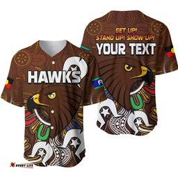 Custom Personalised Hawks NAIDOC Week Baseball Jersey Shirt Hawthorn Football Aboriginal