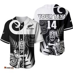 Custom Text And Number New Zealand Silver Fern Rugby Baseball Jersey Shirt All Black Maori Koru Ver.02