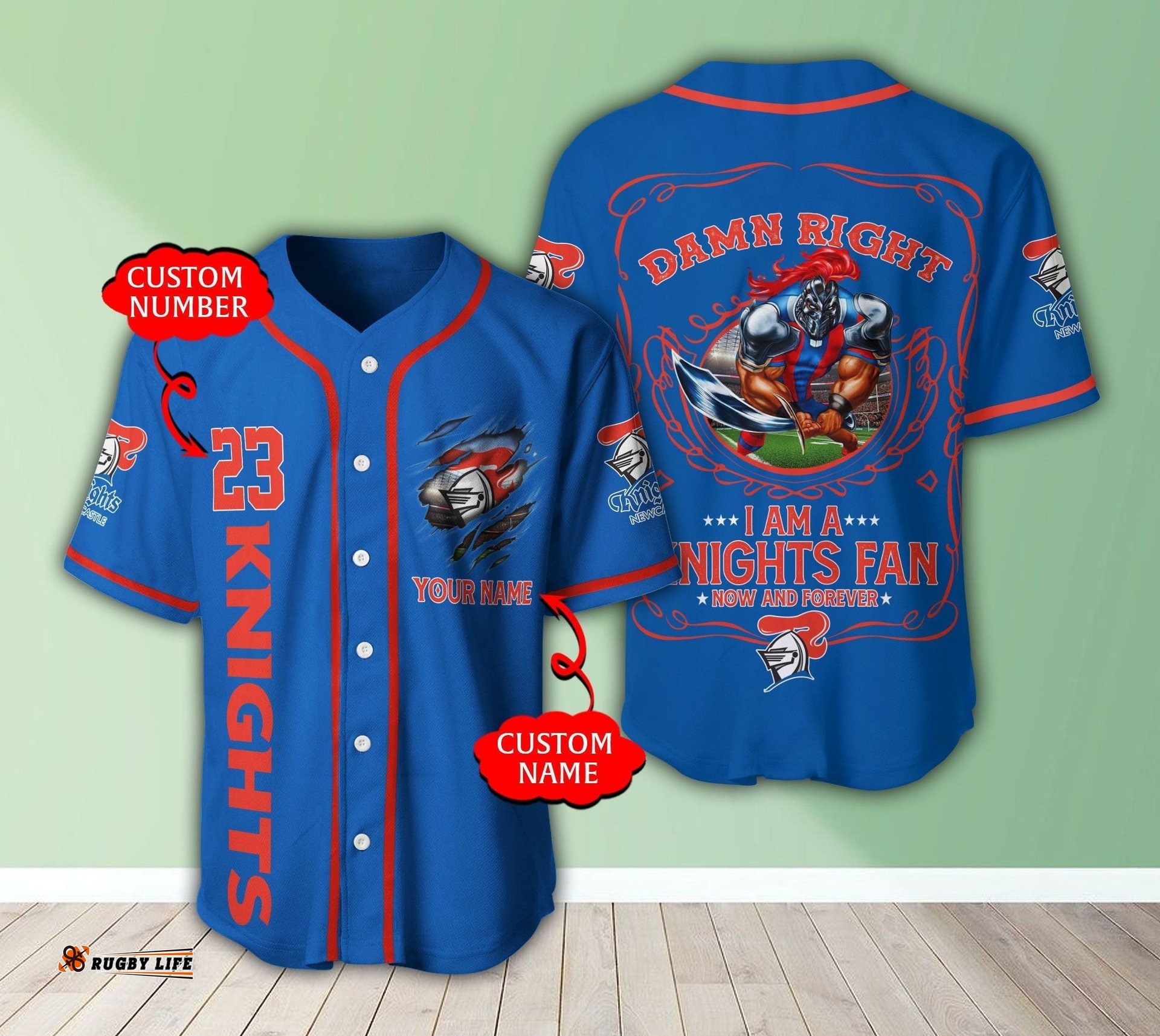 Newcastle Knights NRL 3D Personalized Baseball Jersey Shirt Damn Right