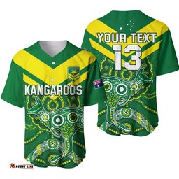 Custom Text and Number Australia Rugby Baseball Jersey Shirt Kangaroos Boomerang Aboriginal Ver.01