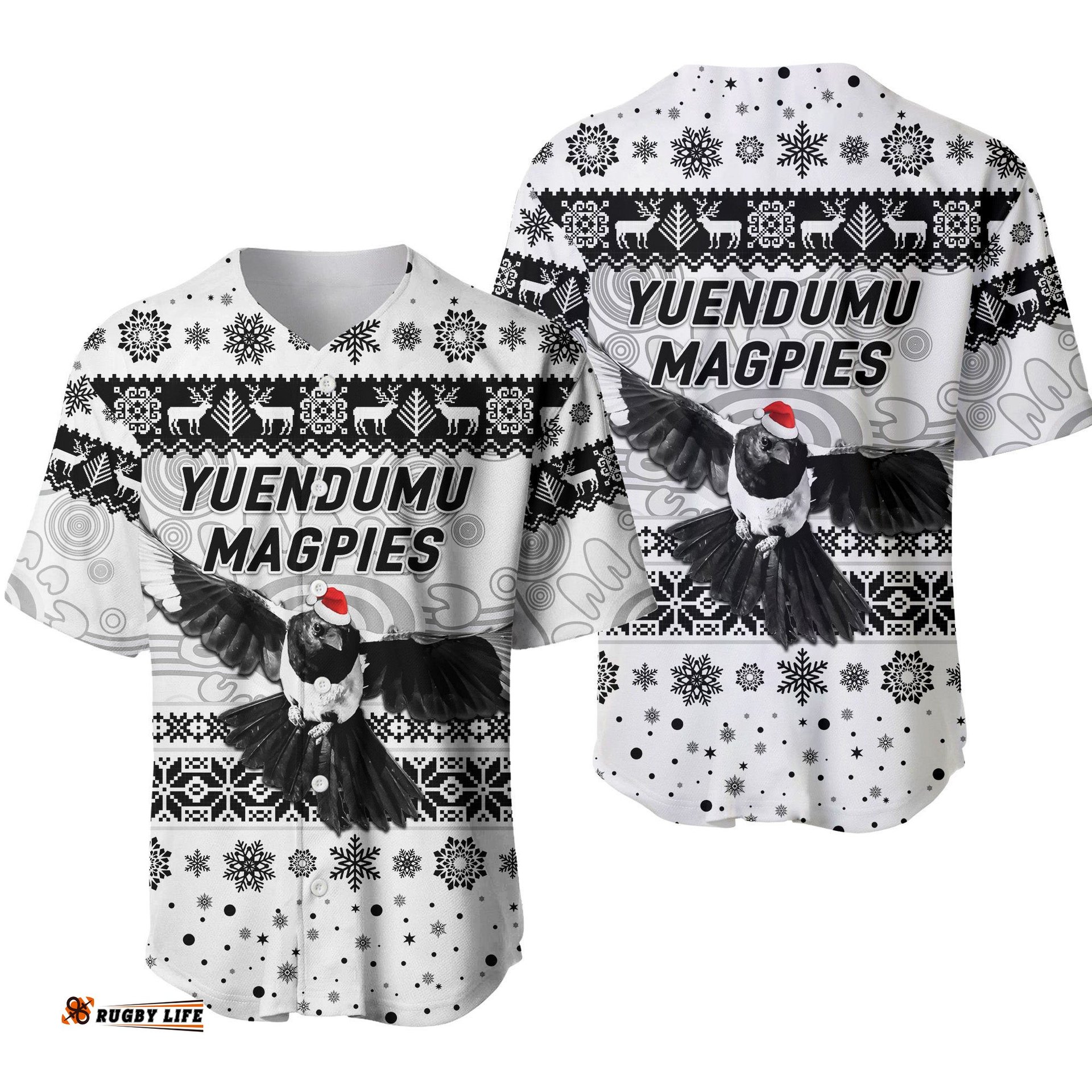 Yuendumu Magpies Football Club Baseball Jersey Shirt Christmas Simple Style White