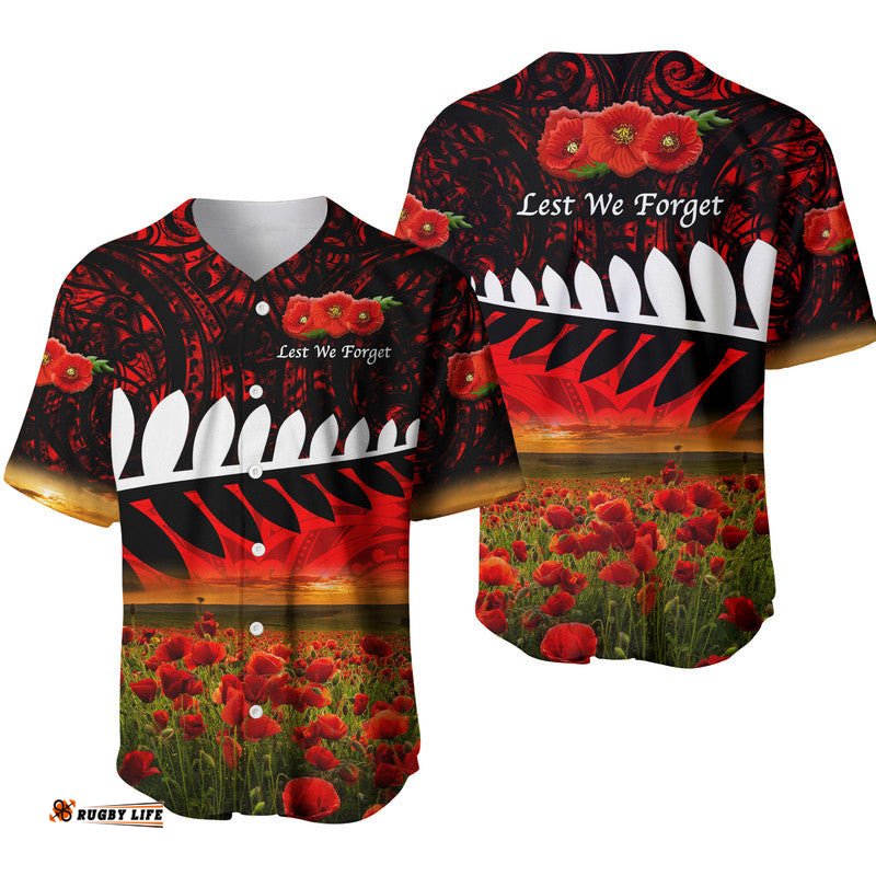 New Zealand Maori ANZAC Baseball Jersey Shirt Poppy Vibes Red