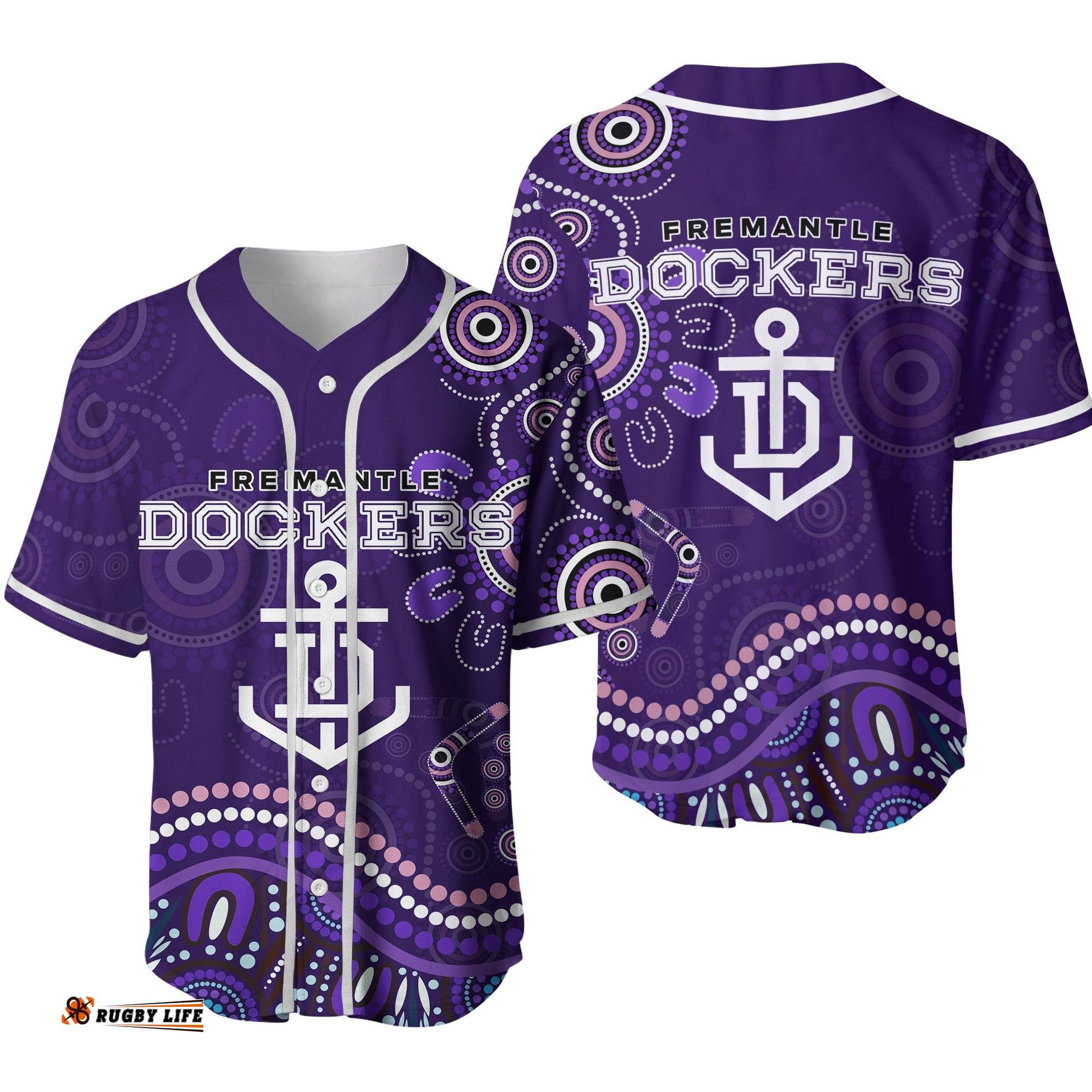 Fremantle Football Club Baseball Jersey Shirt Aboriginal Dot Painting