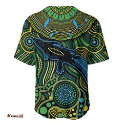 Aboriginal Green Crocodine Abstract Art Pattern Baseball Jersey Shirt