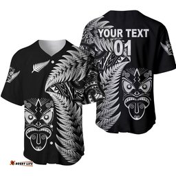 Custom Personalised New Zealand Haka Rugby Maori Baseball Jersey Shirt Silver Fern Vibes Black