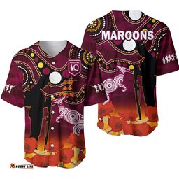 Maroons Rugby ANZAC Baseball Jersey Shirt QLD Aboriginal Mix Poppy Camouflage Ver.01