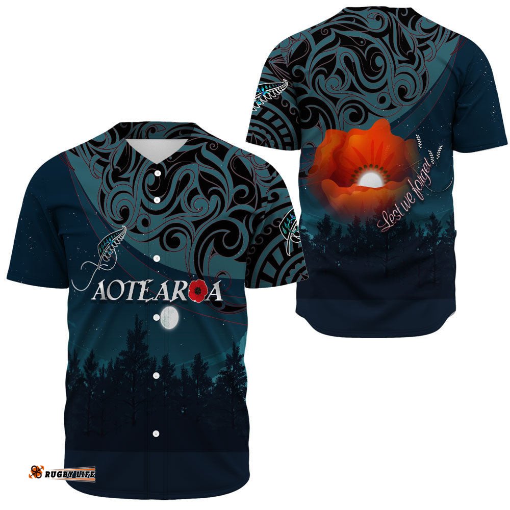 New Zealand Paua Silver Fern Poppy Baseball Jersey Shirt