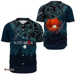 New Zealand Paua Silver Fern Poppy Baseball Jersey Shirt