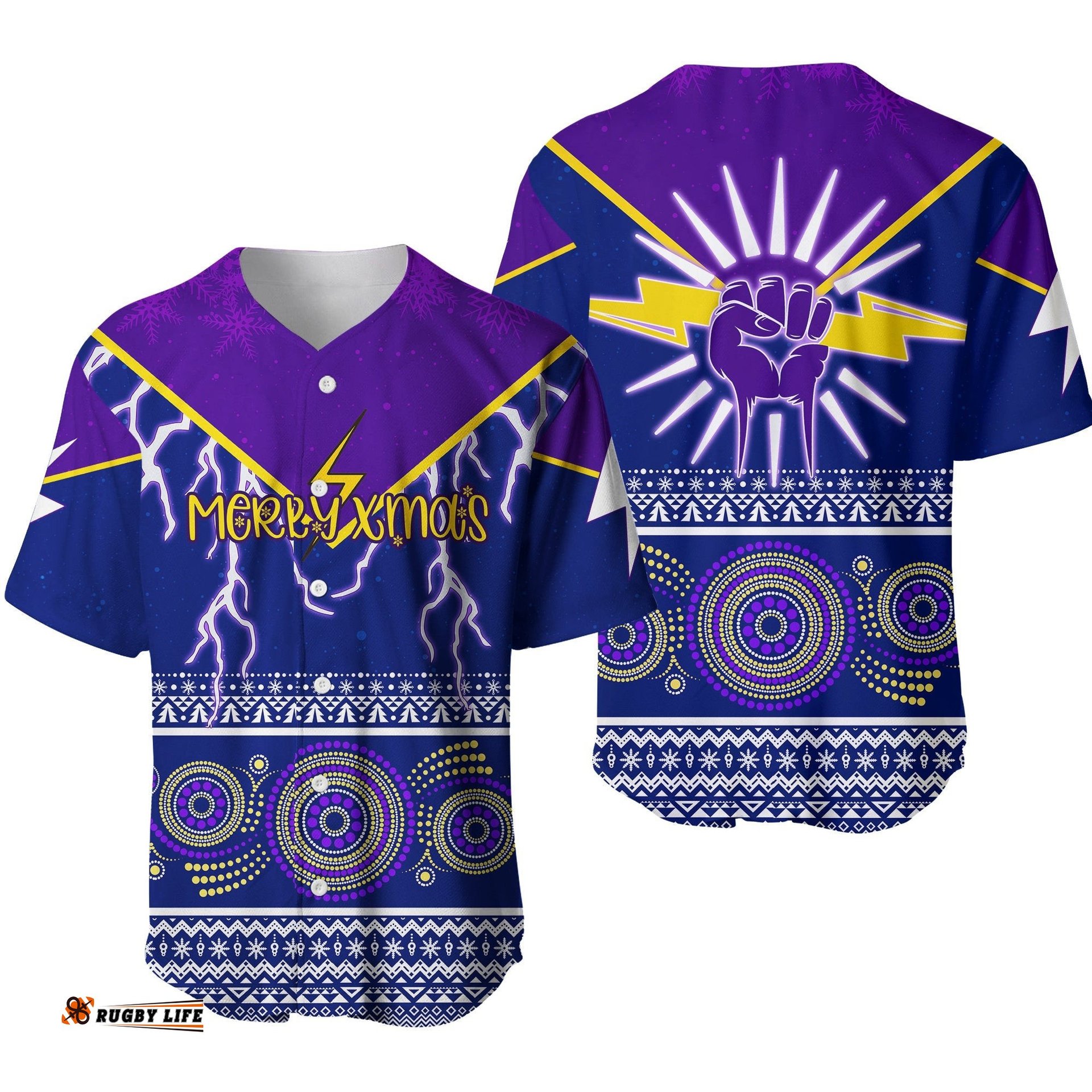 Indigenous Xmas Lightning Storm Aboriginal Art Baseball Jersey Shirt