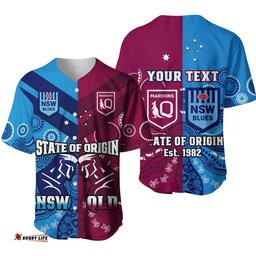Custom Personalised QLD Maroons And NSW Blues Rugby Baseball Jersey Shirt State of Origin Indigenous Ver.01