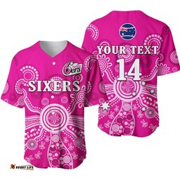 Custom Text And Number Sydney Sixers Baseball Jersey Shirt Cricket Indigenous Australian Art Ver.02