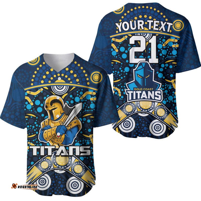 Custom Personalised Titans Rugby Baseball Jersey Shirt Boomerang Indigenous Dots