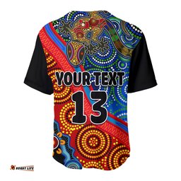 Custom Text and Number Australia Lizard and Sun Baseball Jersey Shirt Aboriginal Art Speical
