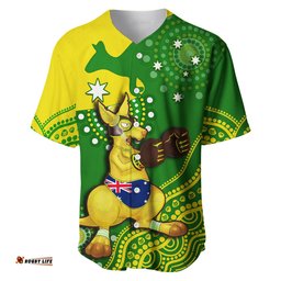 Custom Text And Number Australia Baseball Jersey Shirt Boxing Kangaroo Indigenous National Color Art