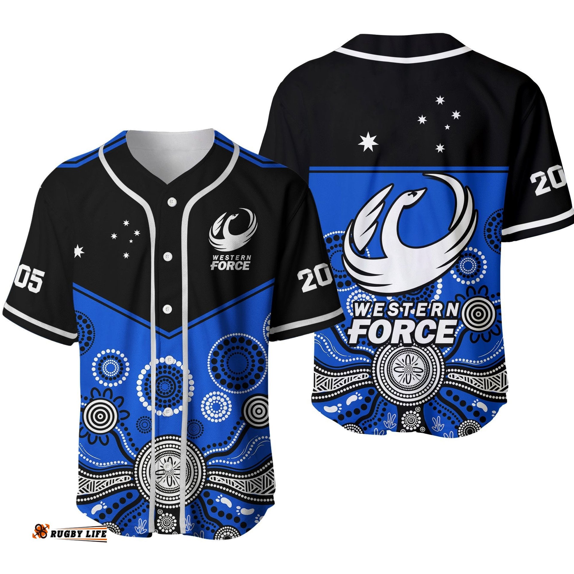 Western Force Super Rugby Baseball Jersey Shirt Est 2005 Indigenous Art Ver.02
