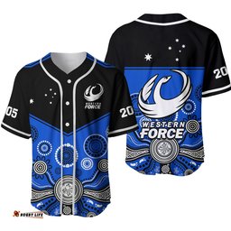 Western Force Super Rugby Baseball Jersey Shirt Est 2005 Indigenous Art Ver.02