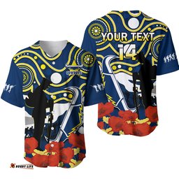 Custom Text And Number Cowboys Rugby ANZAC Baseball Jersey Shirt Australian Army Aboriginal Lest We Forget Ver.01