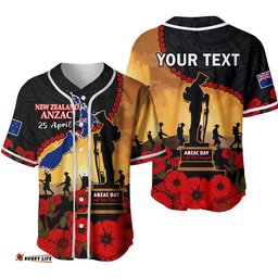 Custom Personalised New Zealand Anzac Baseball Jersey Shirt Maori Camouflage Mix Poppies We Will Remember Them Ver.02