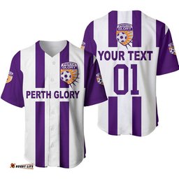 Custom Personalised Perth Glory Baseball Jersey Shirt Soccer Club Original Style White