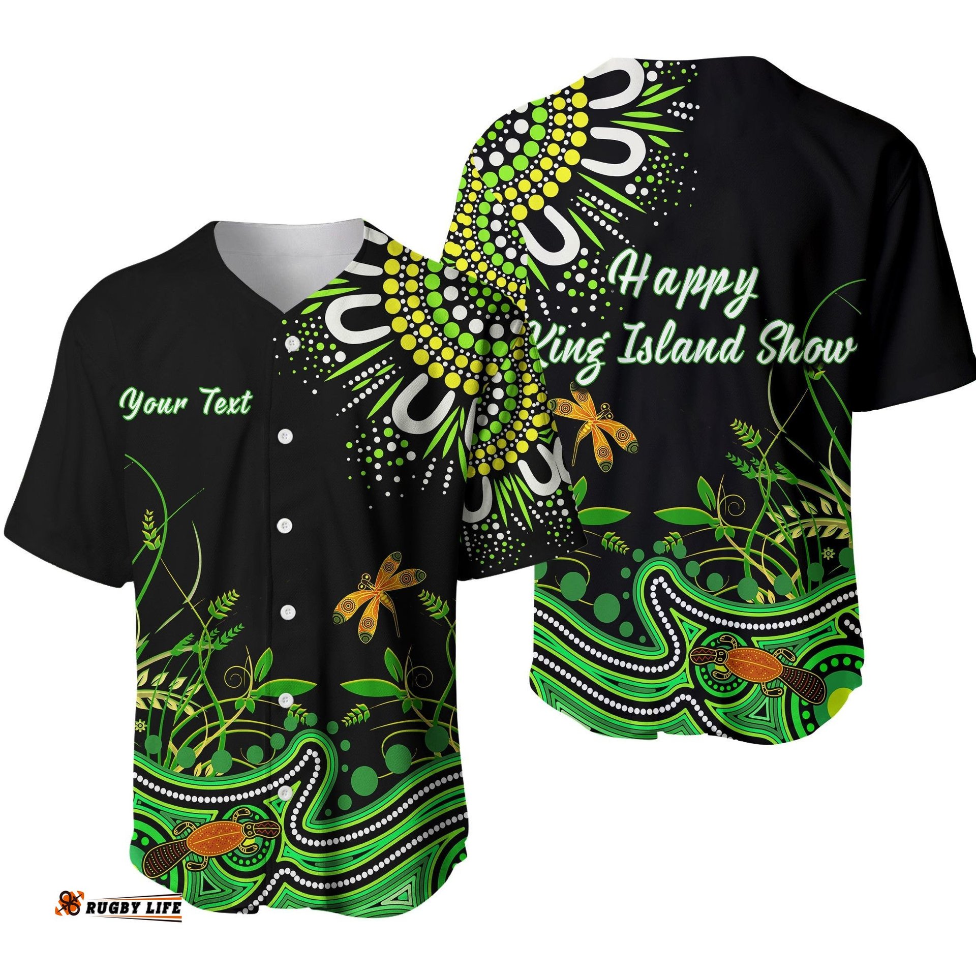 Custom Personalised Happy King Island Show Baseball Jersey Shirt Aboriginal Tasmania Australia