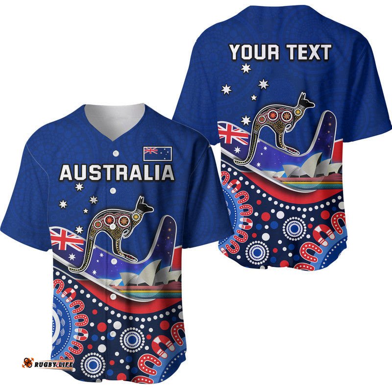 Custom Personalised Australia Day Baseball Jersey Shirt Indigenous Kangaroo And Boomerang